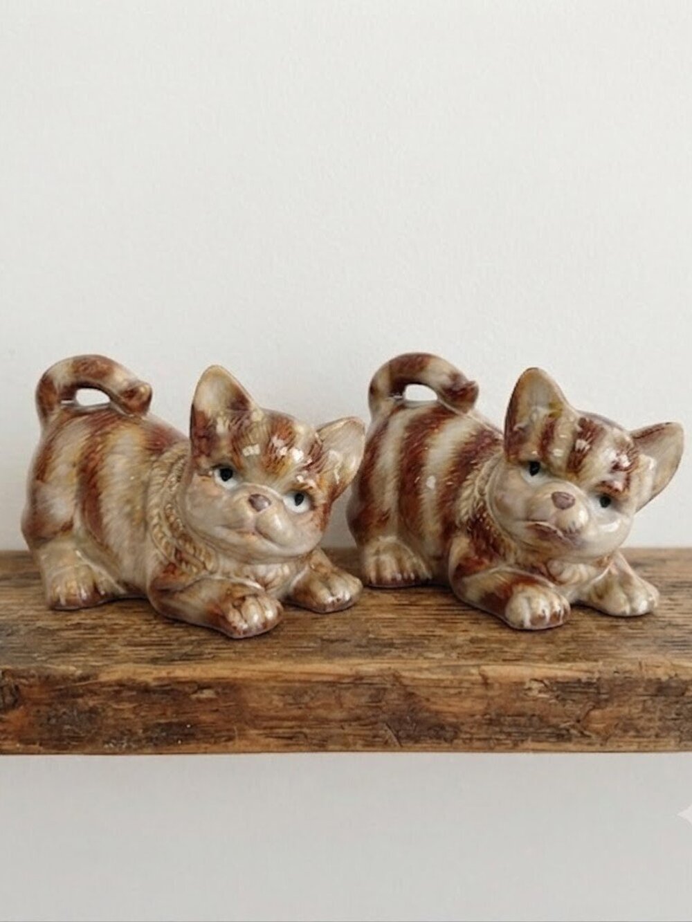 Vintage Ceramic Kitty Cat Figurines Mid-Century Handmade Set of 2 Kittens Pair
